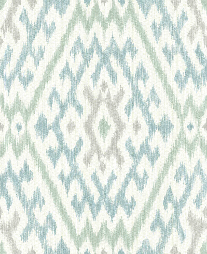 Solola Aqua Ikat Wallpaper by A-Street Prints Harmony Covers about 56.4 square feet 20.5-in by 33-ft long roll Unpasted 25.2 - Fabric Carolina -