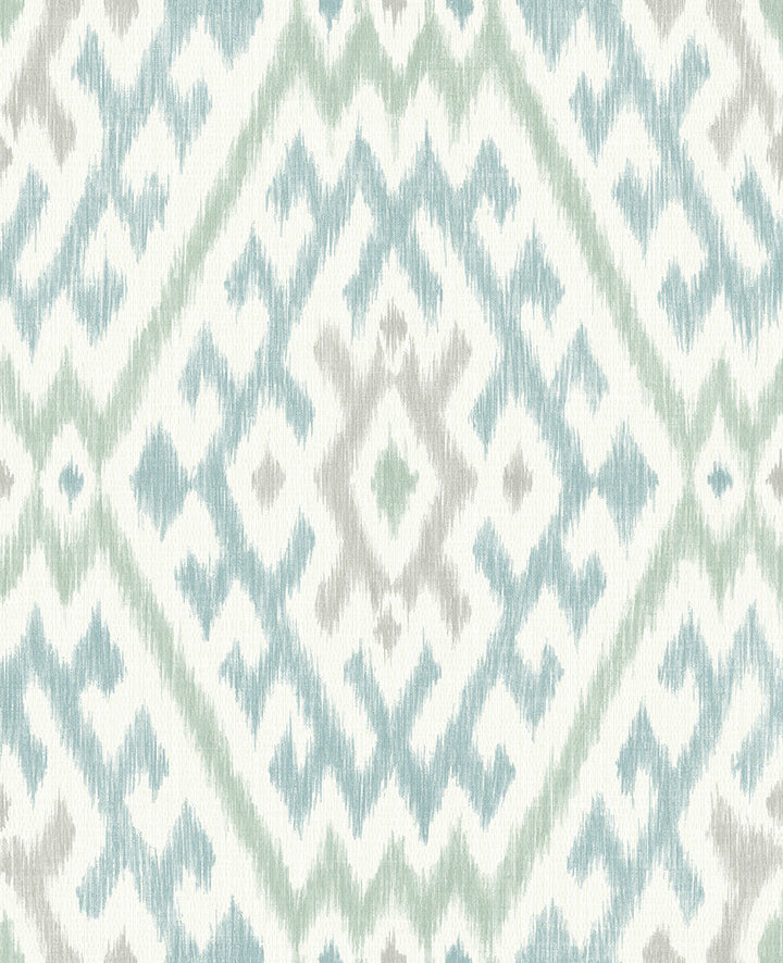 Solola Aqua Ikat Wallpaper by A-Street Prints Harmony Covers about 56.4 square feet 20.5-in by 33-ft long roll Unpasted 25.2 - Fabric Carolina -