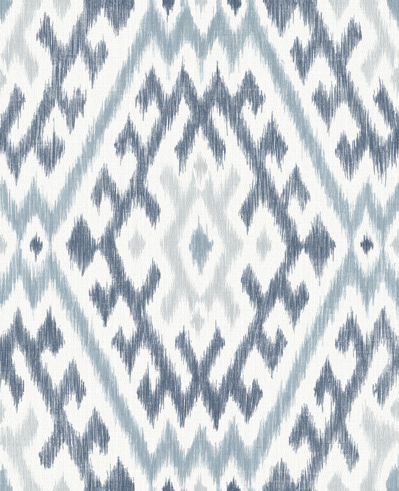 Solola Blue Ikat Wallpaper by A-Street Prints Harmony Covers about 56.4 square feet 20.5-in by 33-ft long roll Unpasted 25.2 - Fabric Carolina -