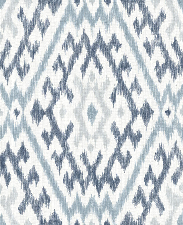 Solola Blue Ikat Wallpaper by A-Street Prints Harmony Covers about 56.4 square feet 20.5-in by 33-ft long roll Unpasted 25.2 - Fabric Carolina -