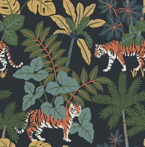 Caspian Navy Jungle Prowl Wallpaper by A-Street Prints