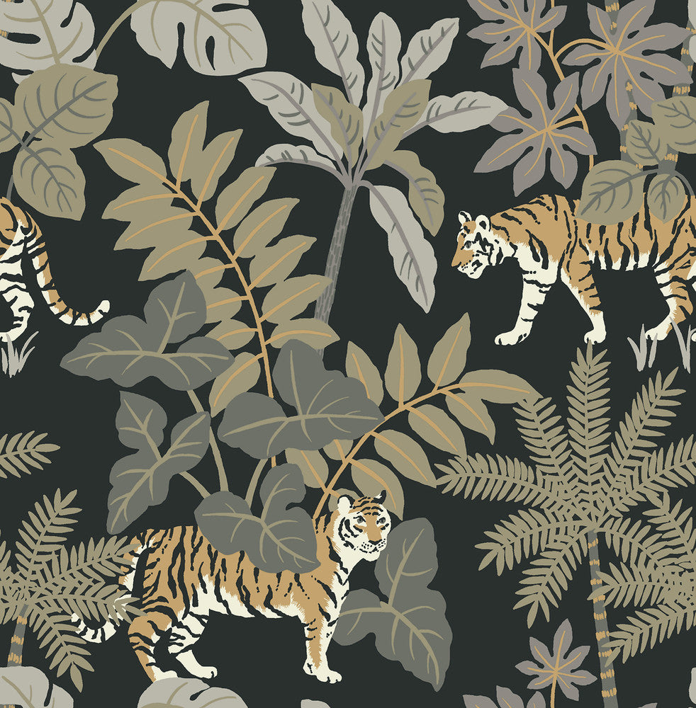 Caspian Charcoal Jungle Prowl Wallpaper by A-Street Prints Harmony Covers about 56.4 square feet 20.5-in by 33-ft long roll Unpasted 20.86 - Fabric Carolina -