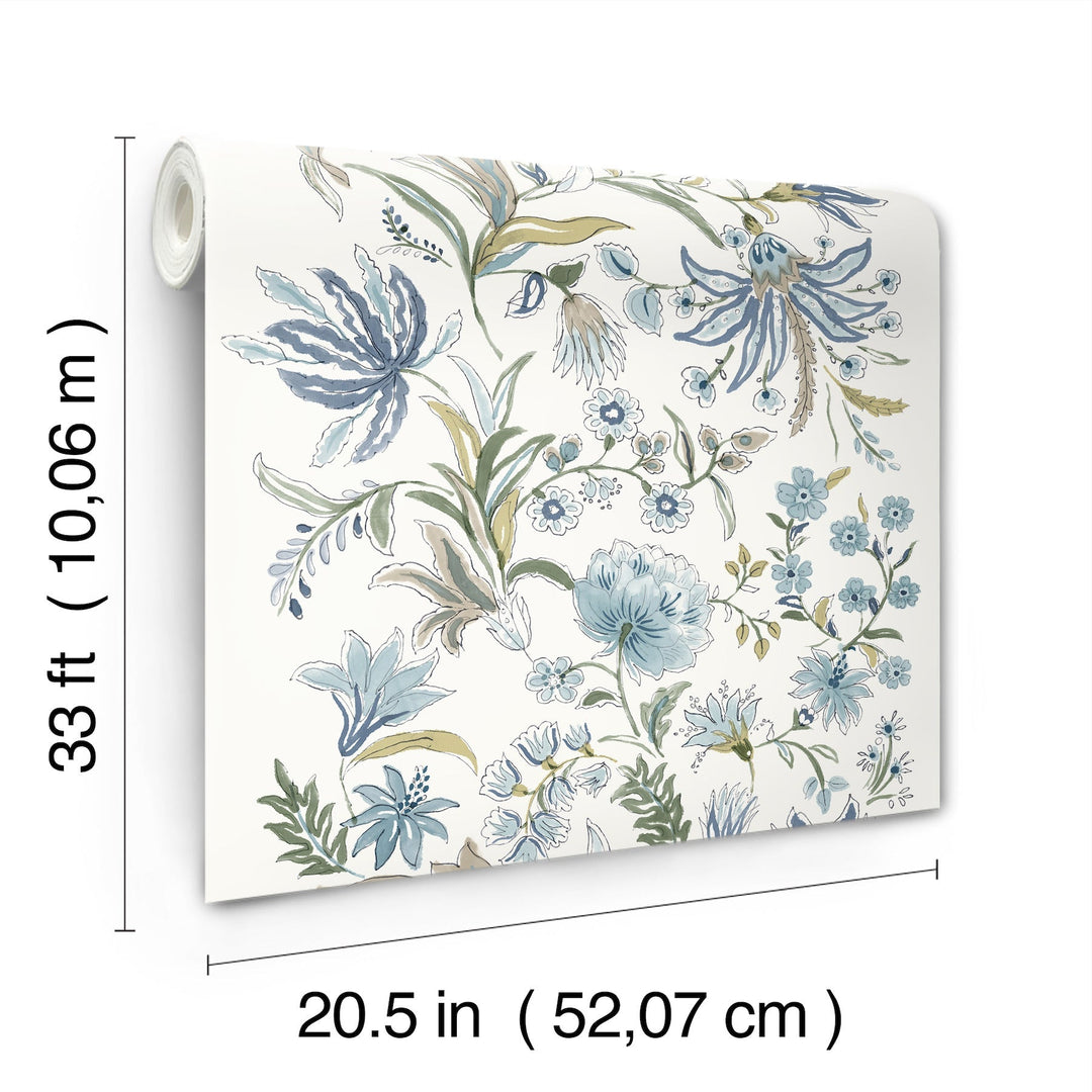 Teonna Blue Floral Stripe Wallpaper by A-Street Prints Designer