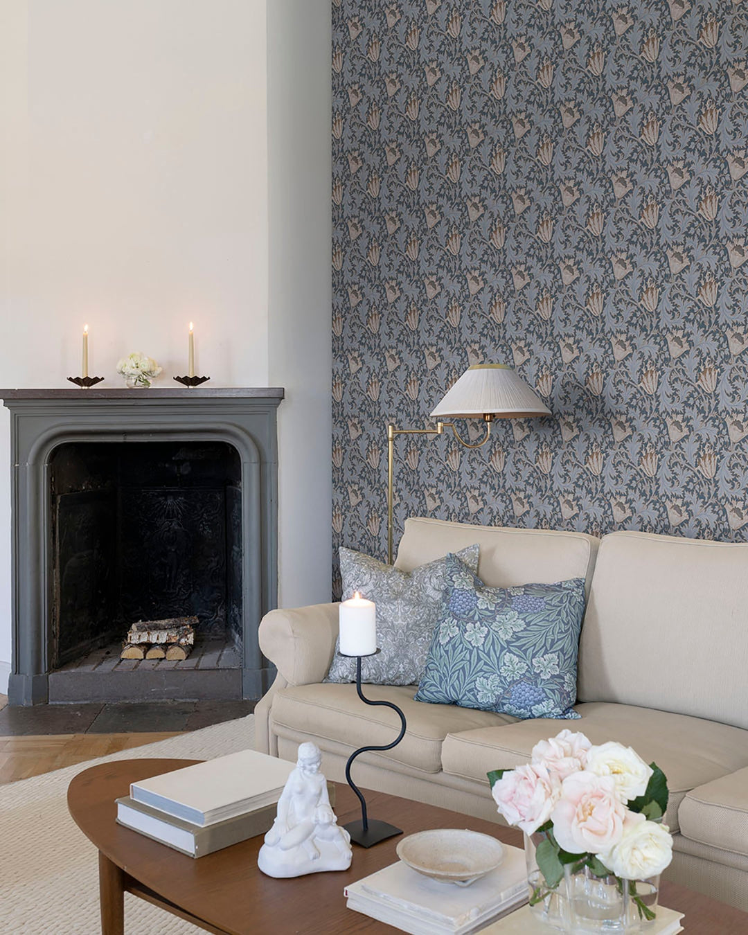 Anemone Dark Blue Floral Trail Wallpaper by A-Street Prints Designer
