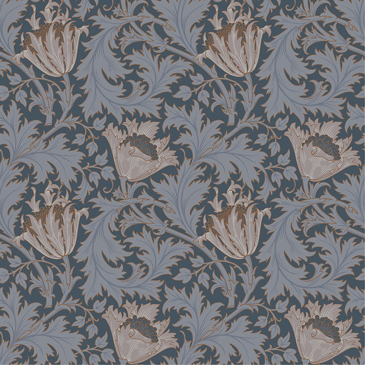 Anemone Dark Blue Floral Trail Wallpaper by A-Street Prints Hidden Treasures Covers about 57.5 square feet 20.9-in by 33-ft long roll Unpasted 10.4 - Fabric Carolina -