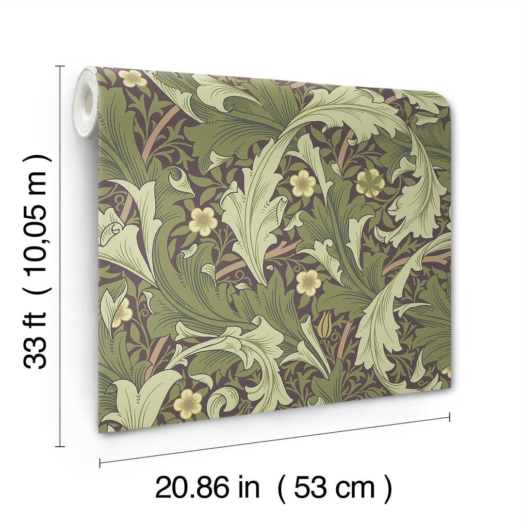 Granville Plum Leafy Vine Wallpaper by A-Street Prints Designer