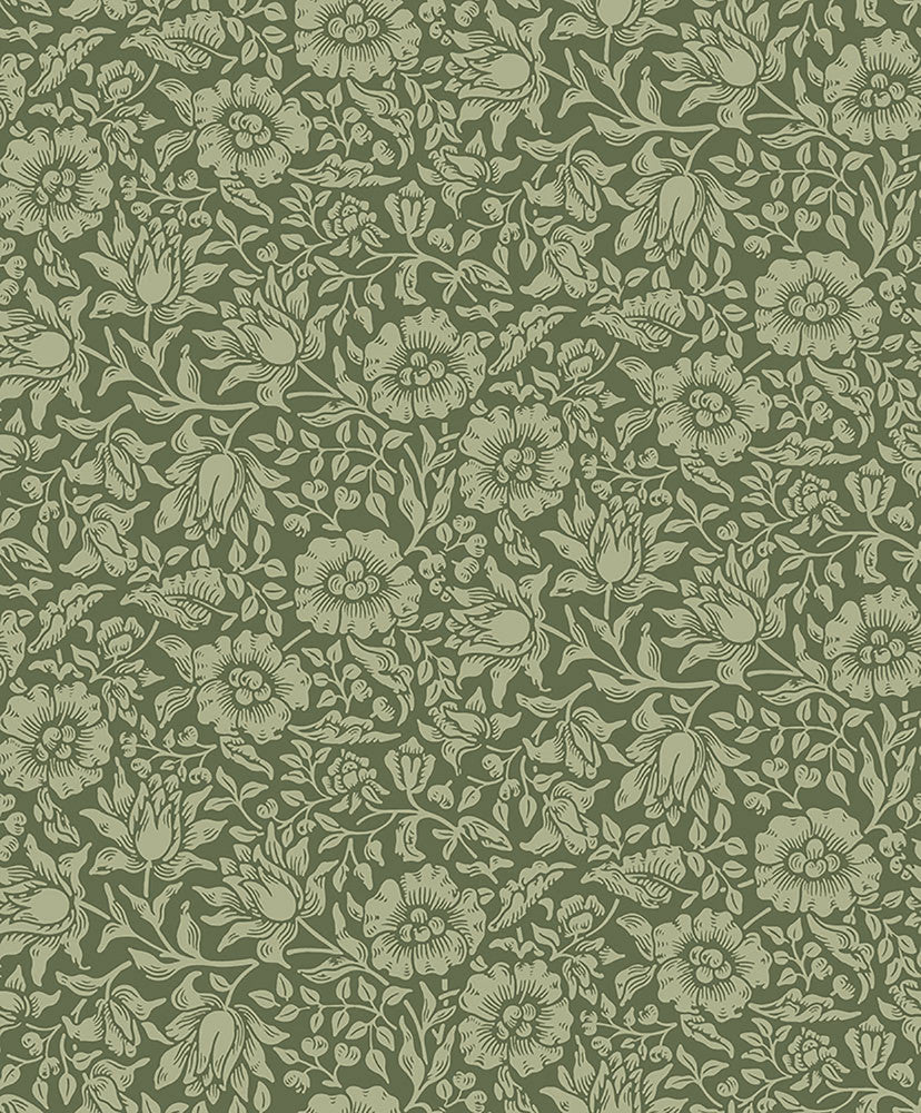 Mallow Dark Green Floral Vine Wallpaper by A-Street Prints Hidden Treasures Covers about 57.5 square feet 20.9-in by 33-ft long roll Unpasted 12.6 - Fabric Carolina -