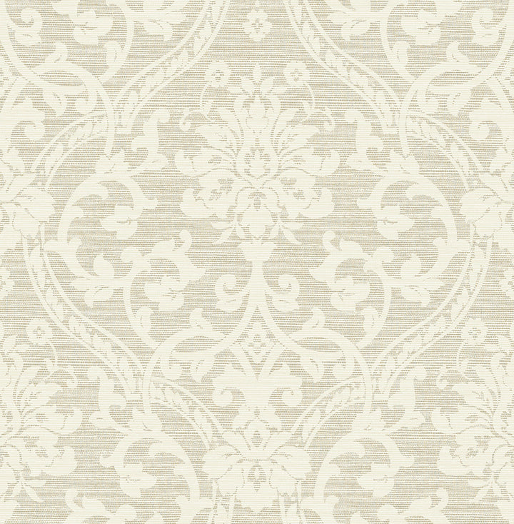 Evette Neutral Damask Wallpaper by Advantage Curio Covers about 56.4 square feet 20.5-in by 33-ft long roll Unpasted 20.8 - Fabric Carolina -