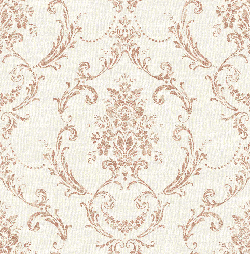 Glenda Copper Floral Damask Wallpaper by Advantage Curio Covers about 56.4 square feet 20.5-in by 33-ft long roll Unpasted 20.8 - Fabric Carolina -