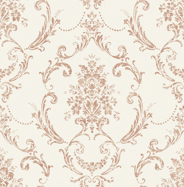 Glenda Copper Floral Damask Wallpaper by Advantage Curio Covers about 56.4 square feet 20.5-in by 33-ft long roll Unpasted 20.8 - Fabric Carolina -