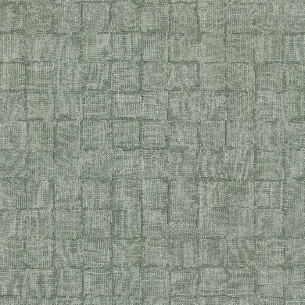Blocks Sage Checkered Wallpaper by Fine Decor Curio Covers about 56.4 square feet Great Britain Unpasted 10.4-in repeat, drop match 20.5-in by 33-ft long roll - Fabric Carolina -