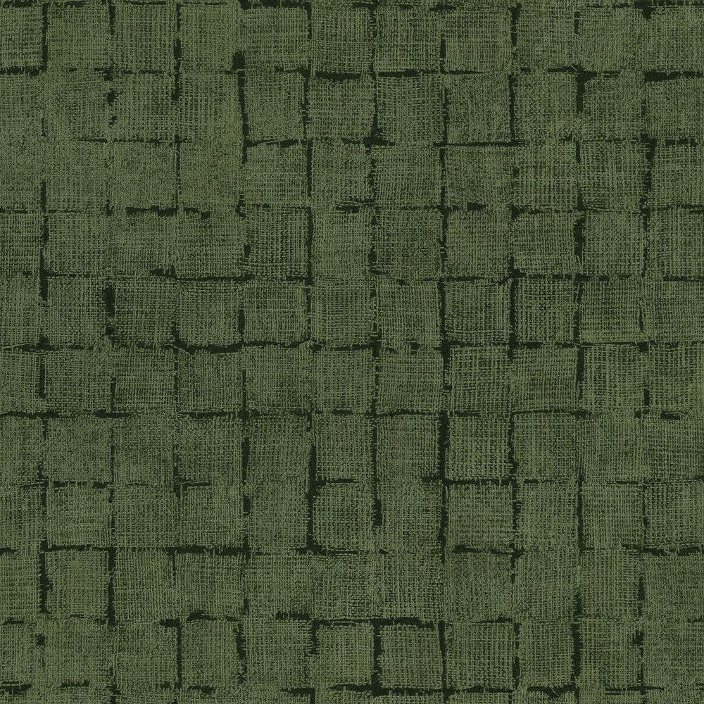 Blocks Olive Checkered Wallpaper by Fine Decor Curio Covers about 56.4 square feet Great Britain Unpasted 10.4-in repeat, drop match 20.5-in by 33-ft long roll - Fabric Carolina -