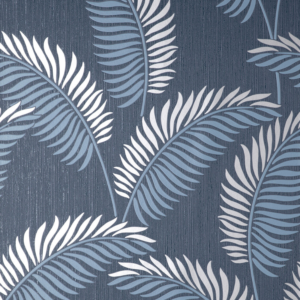Leaf Navy Tropical Wallpaper by Advantage Curio Covers about 56.4 square feet 20.5-in by 33-ft long roll Unpasted 25.2 - Fabric Carolina -