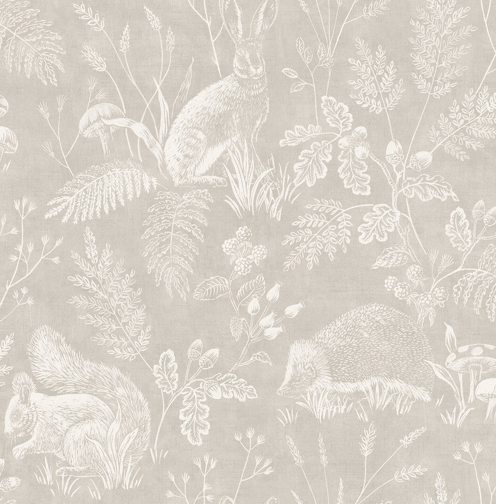 Woodland Light Grey Toile Wallpaper by Advantage Westbury Forest Covers about 56.4 square feet 20.5-in by 33-ft long roll Unpasted 20.9 - Fabric Carolina -
