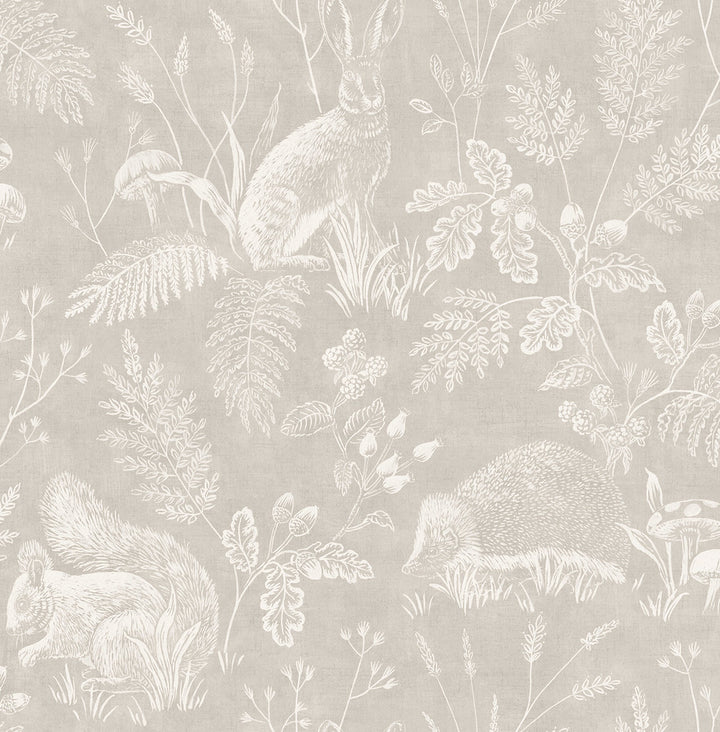 Woodland Light Grey Toile Wallpaper by Advantage Westbury Forest Covers about 56.4 square feet 20.5-in by 33-ft long roll Unpasted 20.9 - Fabric Carolina -
