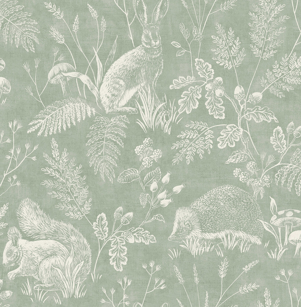 Woodland Green Toile Wallpaper by Advantage Westbury Forest Covers about 56.4 square feet 20.5-in by 33-ft long roll Unpasted 20.9 - Fabric Carolina -