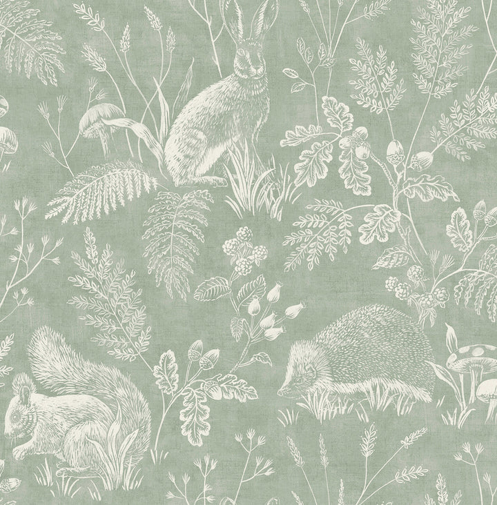 Woodland Green Toile Wallpaper by Advantage Westbury Forest Covers about 56.4 square feet 20.5-in by 33-ft long roll Unpasted 20.9 - Fabric Carolina -