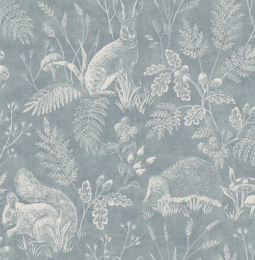 Woodland Blue Toile Wallpaper by Advantage Westbury Forest Covers about 56.4 square feet 20.5-in by 33-ft long roll Unpasted 20.9 - Fabric Carolina -