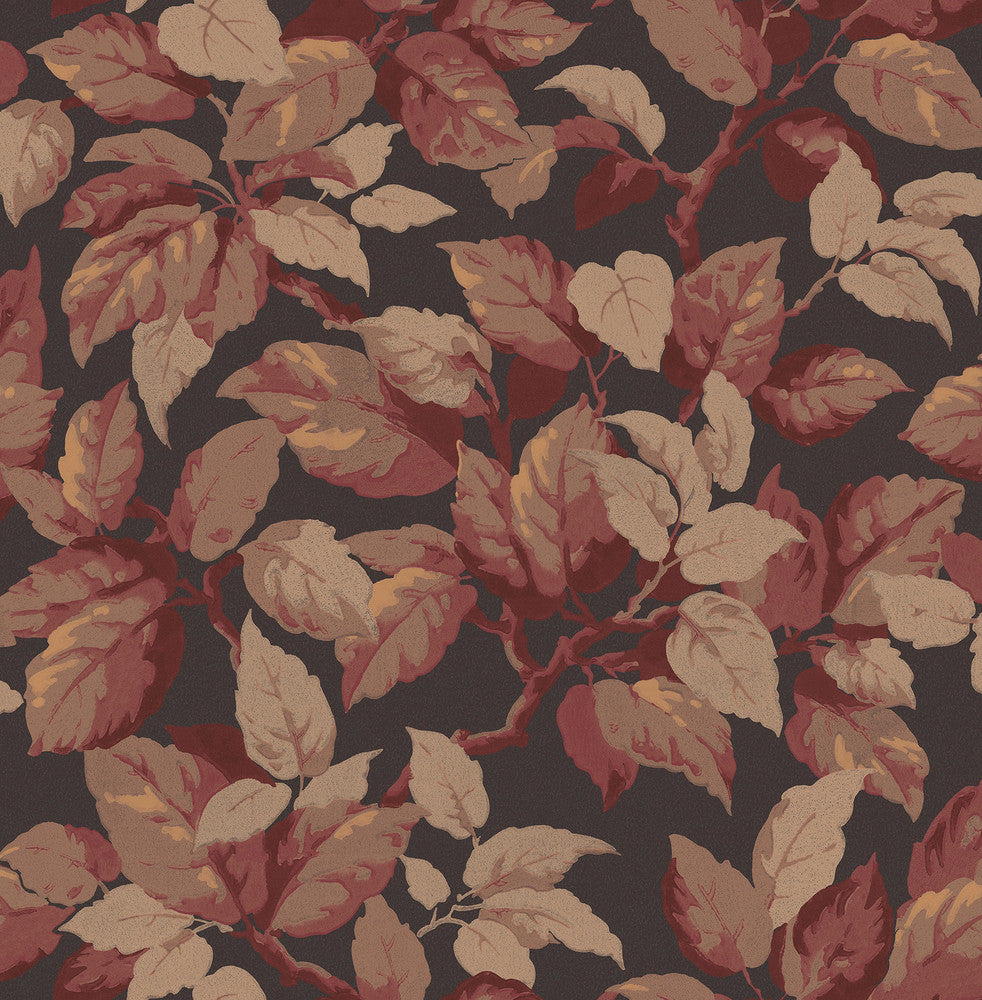 Canopy Burgundy Leaf Wallpaper by Advantage Westbury Forest Covers about 56.4 square feet 20.5-in by 33-ft long roll Unpasted 20.9 - Fabric Carolina -