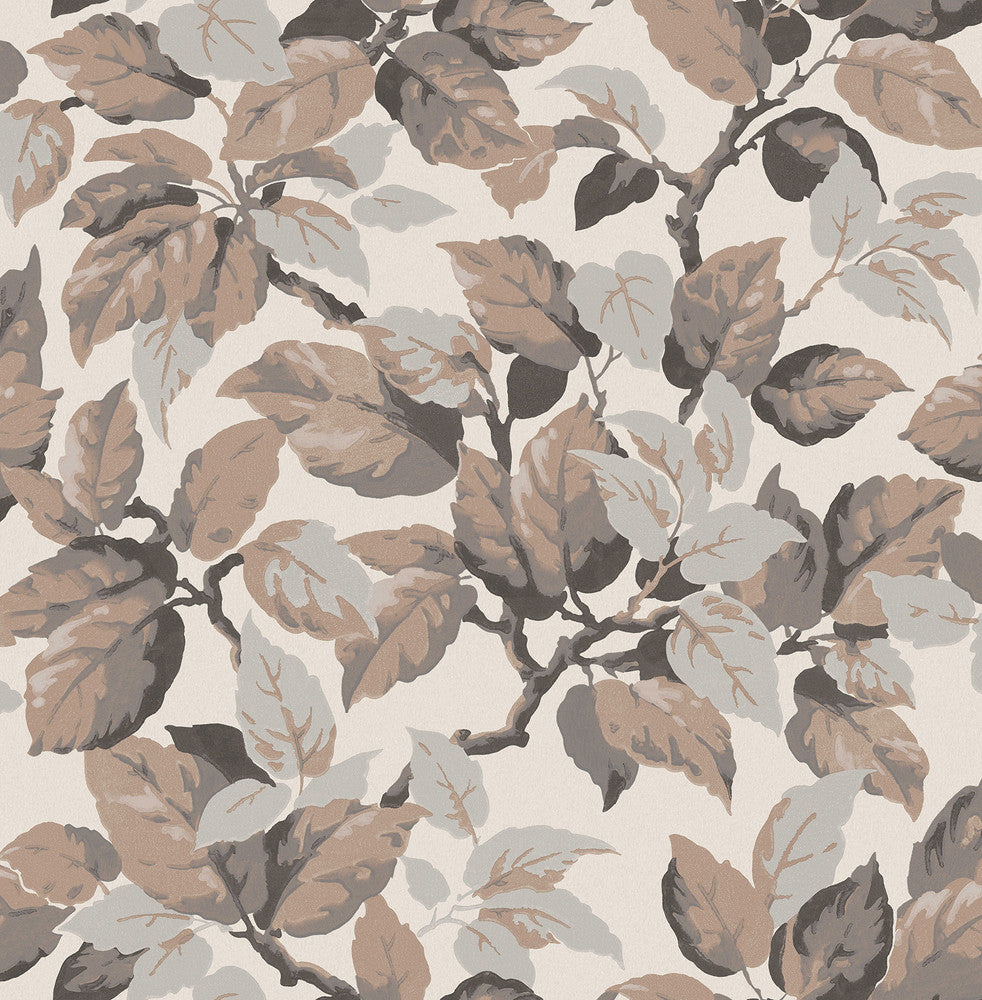 Canopy Beige Leaf Wallpaper by Advantage Westbury Forest Covers about 56.4 square feet 20.5-in by 33-ft long roll Unpasted 20.9 - Fabric Carolina -