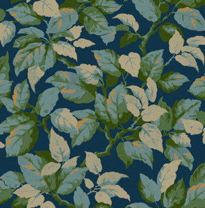 Canopy Navy Leaf Wallpaper by Advantage