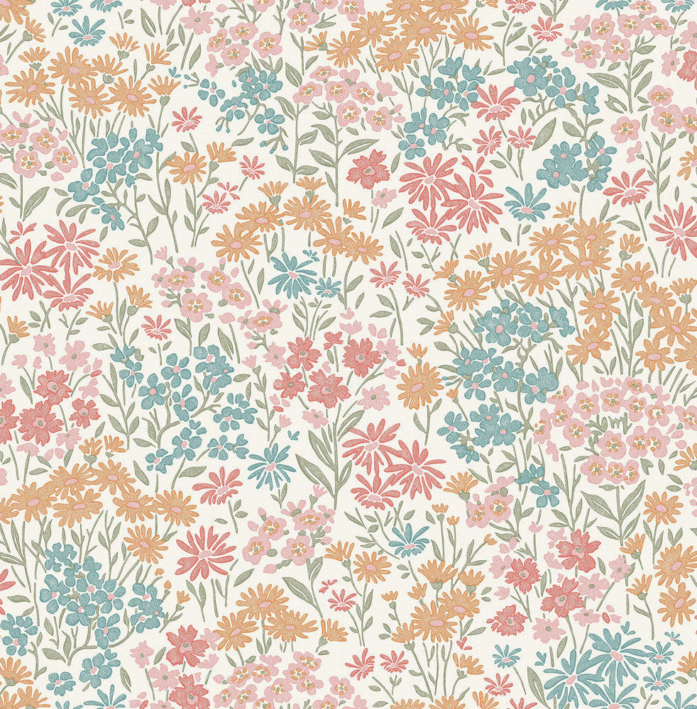 Ditsy Multi Daisies Wallpaper by Advantage Westbury Forest Covers about 56.4 square feet 20.5-in by 33-ft long roll Unpasted 20.9 - Fabric Carolina -