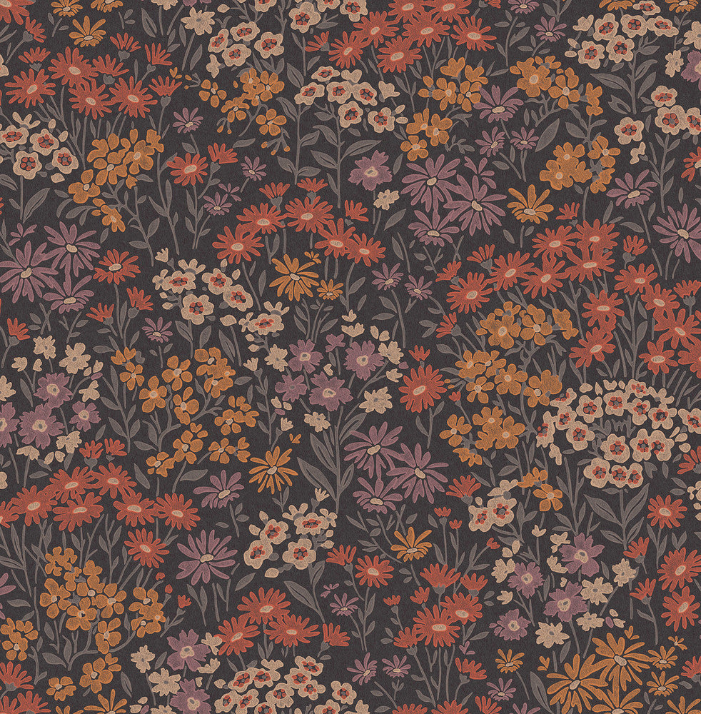 Ditsy Orange Daisies Wallpaper by Advantage Westbury Forest Covers about 56.4 square feet 20.5-in by 33-ft long roll Unpasted 20.9 - Fabric Carolina -