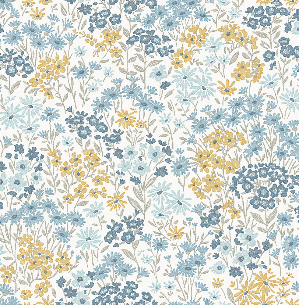 Ditsy Light Blue Daisies Wallpaper by Advantage Westbury Forest Covers about 56.4 square feet 20.5-in by 33-ft long roll Unpasted 20.9 - Fabric Carolina -