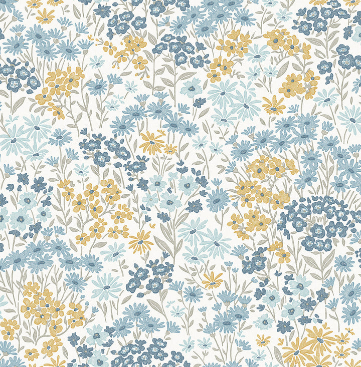 Ditsy Light Blue Daisies Wallpaper by Advantage Westbury Forest Covers about 56.4 square feet 20.5-in by 33-ft long roll Unpasted 20.9 - Fabric Carolina -