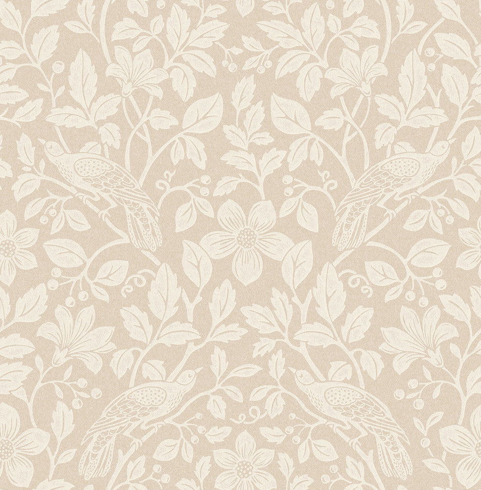 Marlow Beige Bird Vine Wallpaper by Advantage Westbury Forest Covers about 56.4 square feet 20.5-in by 33-ft long roll Unpasted 20.9 - Fabric Carolina -