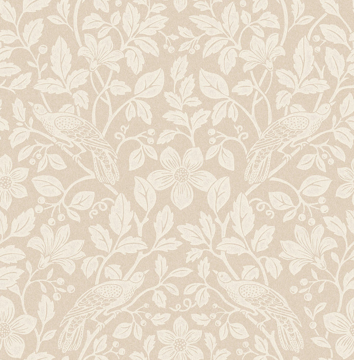Marlow Beige Bird Vine Wallpaper by Advantage Westbury Forest Covers about 56.4 square feet 20.5-in by 33-ft long roll Unpasted 20.9 - Fabric Carolina -