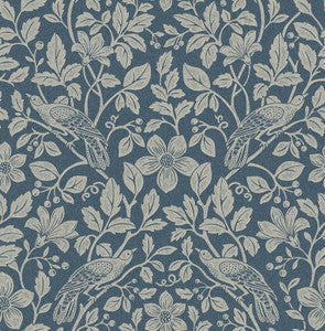 Marlow Dark Blue Bird Vine Wallpaper by Advantage