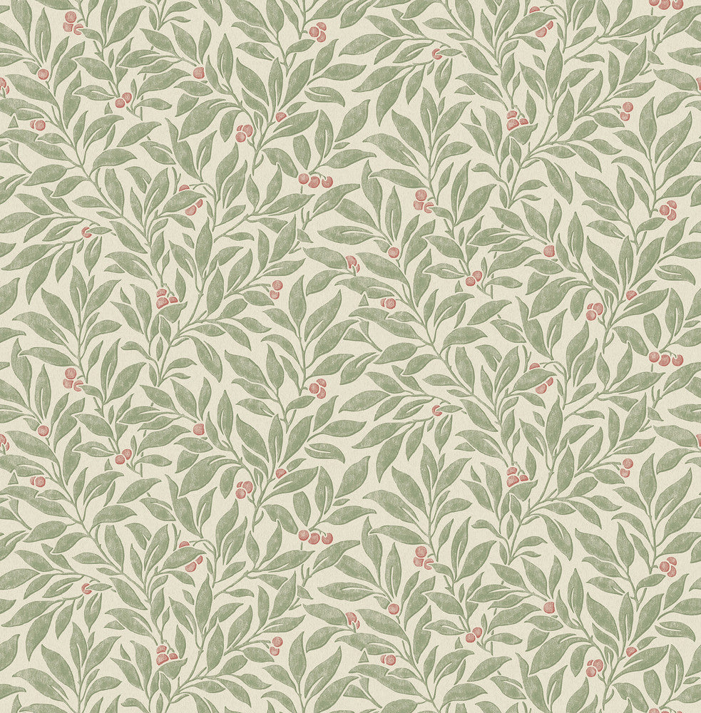 Winter Berry Green Vine Wallpaper by Advantage Westbury Forest Covers about 56.4 square feet 20.5-in by 33-ft long roll Unpasted 20.9 - Fabric Carolina -