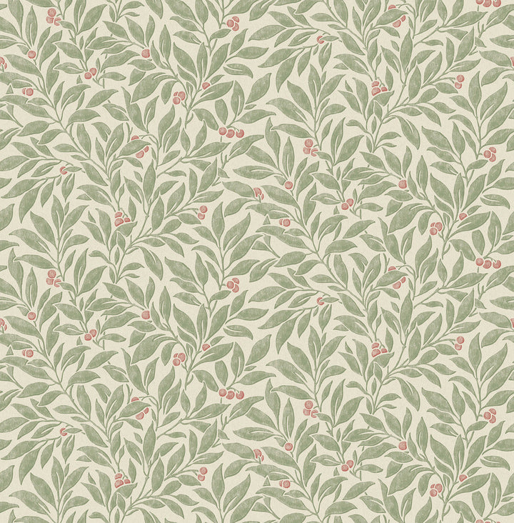 Winter Berry Green Vine Wallpaper by Advantage Westbury Forest Covers about 56.4 square feet 20.5-in by 33-ft long roll Unpasted 20.9 - Fabric Carolina -