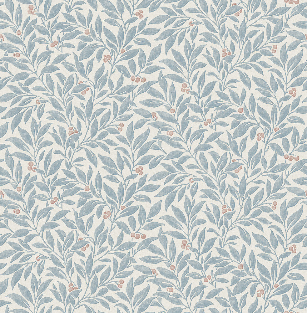Winter Berry Blue Vine Wallpaper by Advantage Westbury Forest Covers about 56.4 square feet 20.5-in by 33-ft long roll Unpasted 20.9 - Fabric Carolina -