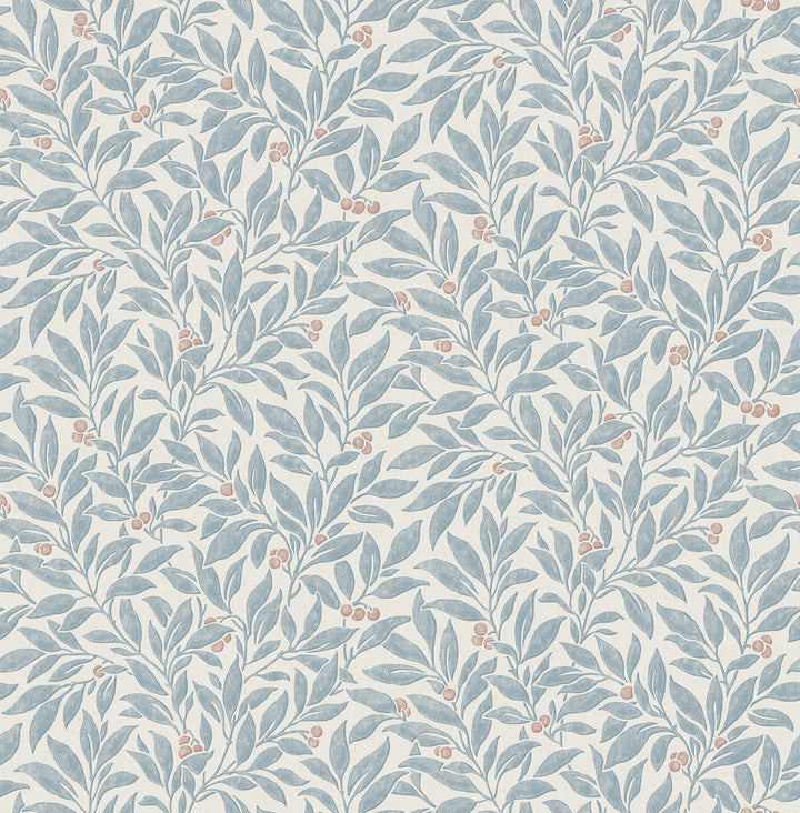 Winter Berry Blue Vine Wallpaper by Advantage Westbury Forest Covers about 56.4 square feet 20.5-in by 33-ft long roll Unpasted 20.9 - Fabric Carolina -