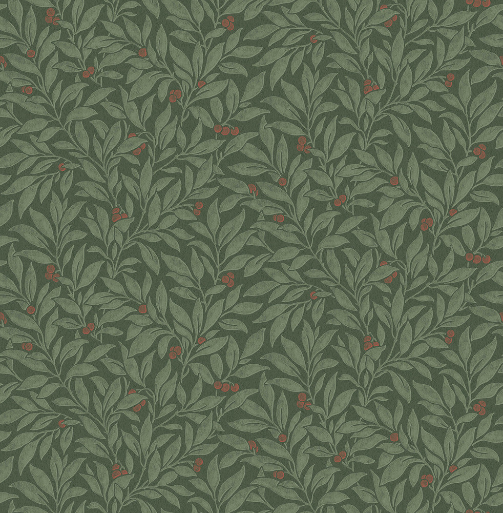 Winter Berry Evergreen Vine Wallpaper by Advantage Westbury Forest Covers about 56.4 square feet 20.5-in by 33-ft long roll Unpasted 20.9 - Fabric Carolina -