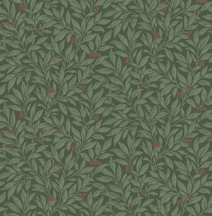 Winter Berry Evergreen Vine Wallpaper by Advantage Westbury Forest Covers about 56.4 square feet 20.5-in by 33-ft long roll Unpasted 20.9 - Fabric Carolina -