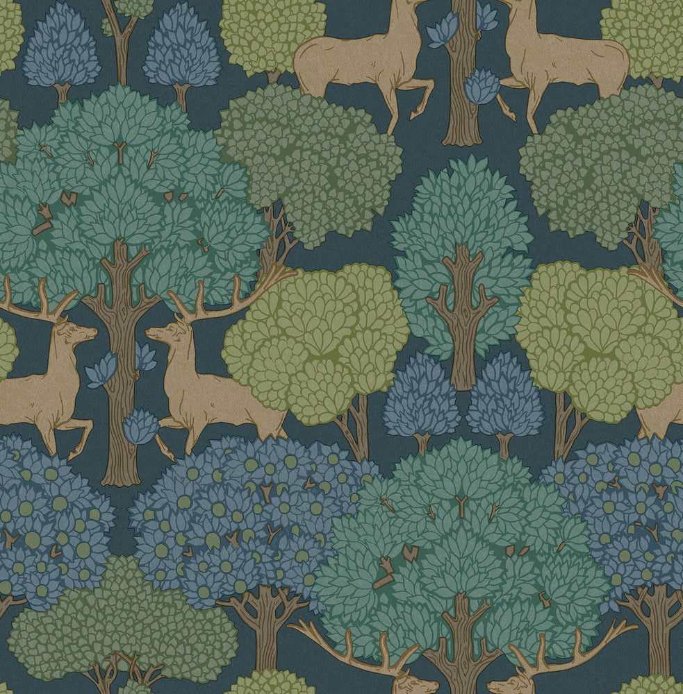 Forest of Arden Blue Deer Wallpaper by Advantage Westbury Forest Covers about 56.4 square feet 20.5-in by 33-ft long roll Unpasted 20.9 - Fabric Carolina -