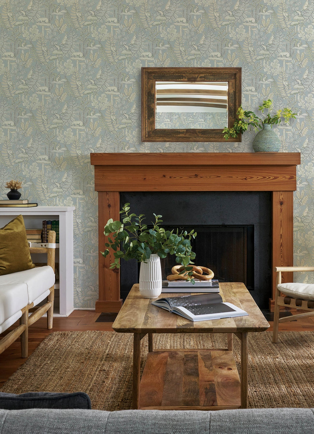 Holt Light Blue Woodland Wallpaper by Chesapeake Designer