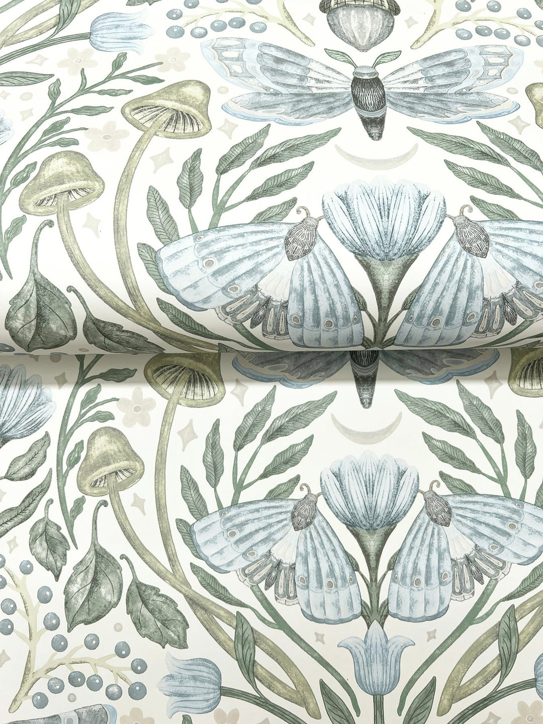 Mystic Moth Sky Blue Forest Magic Wallpaper by Chesapeake Designer