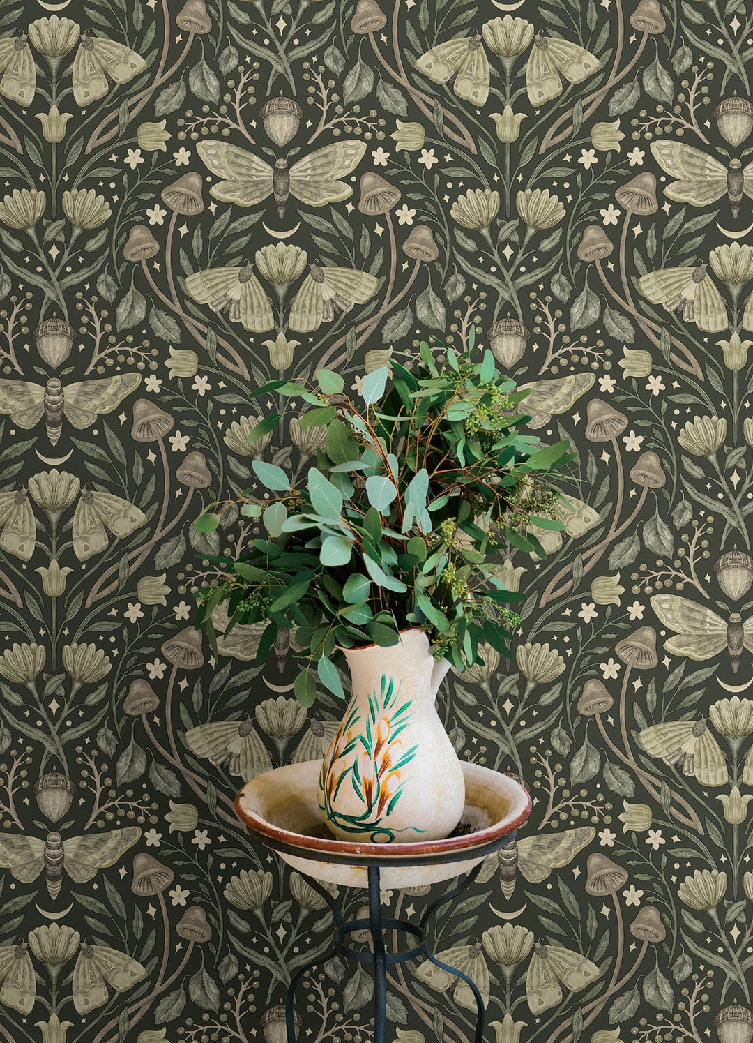 Mystic Moth Dark Green Forest Magic Wallpaper by Chesapeake Designer