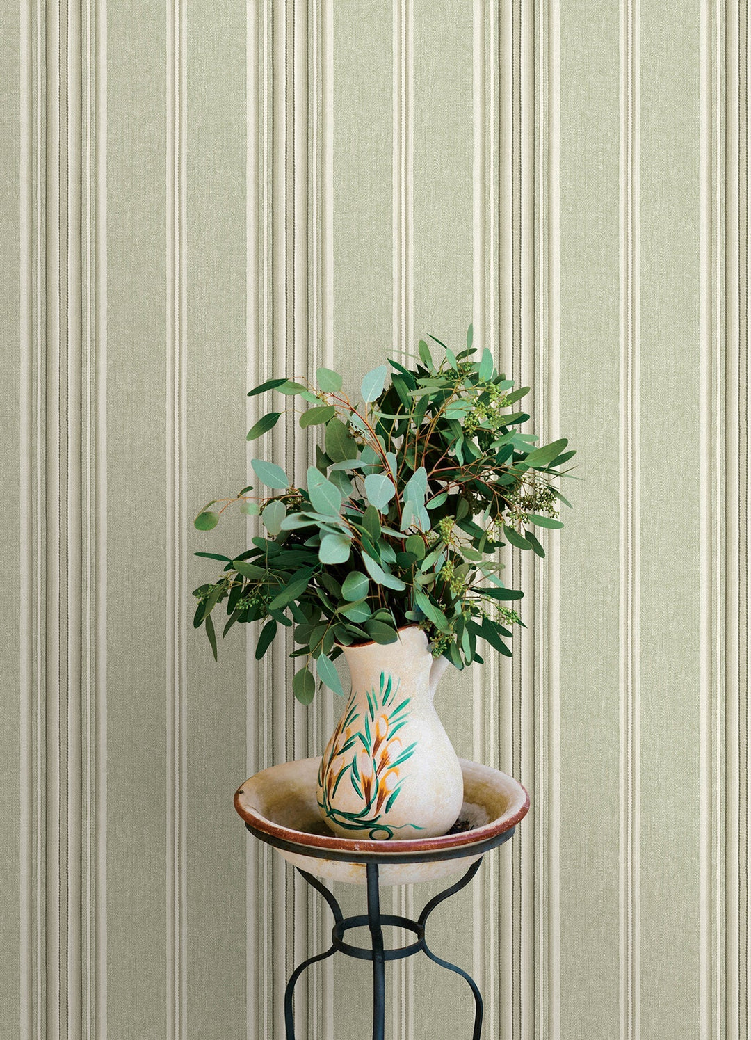 Calvados Moss Linen Stripe Wallpaper by Chesapeake Designer