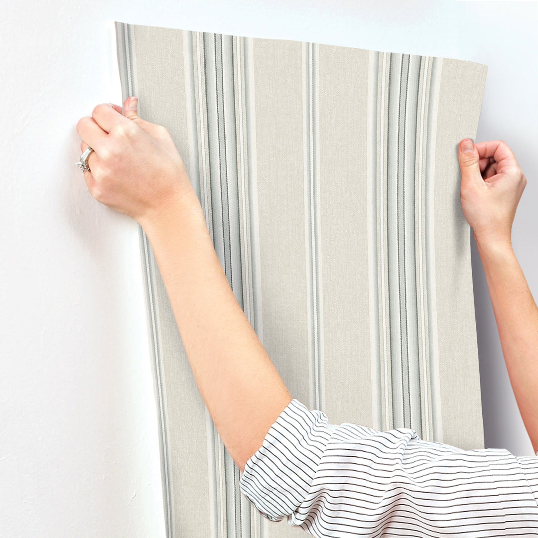 Calvados Turquoise Linen Stripe Wallpaper by Chesapeake Designer