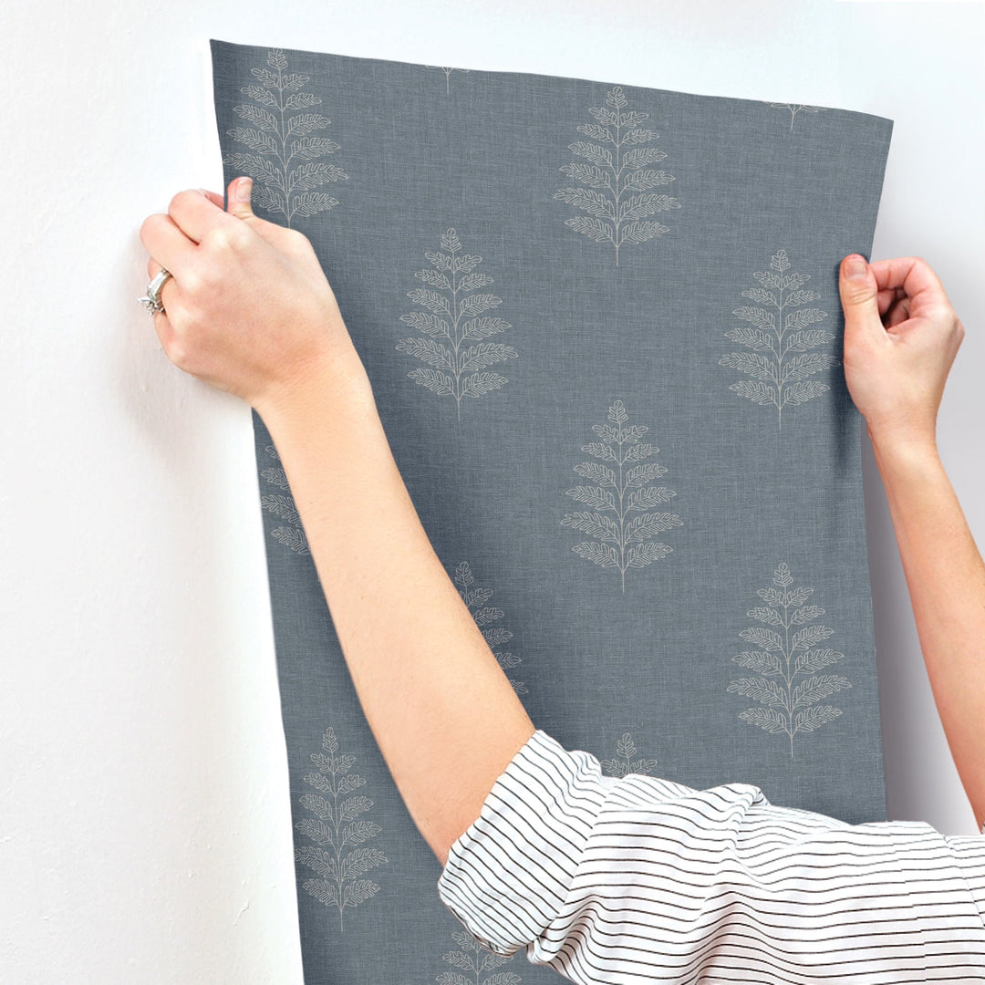 Frond Denim Leaf Wallpaper by Chesapeake Designer