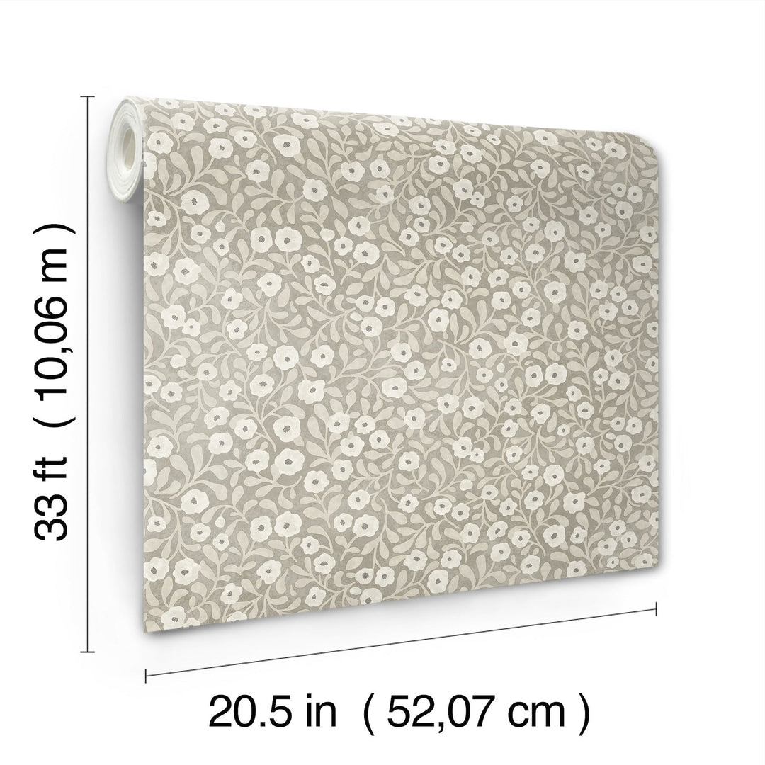 Poppy Trail Grey Floral Wallpaper by Chesapeake Designer