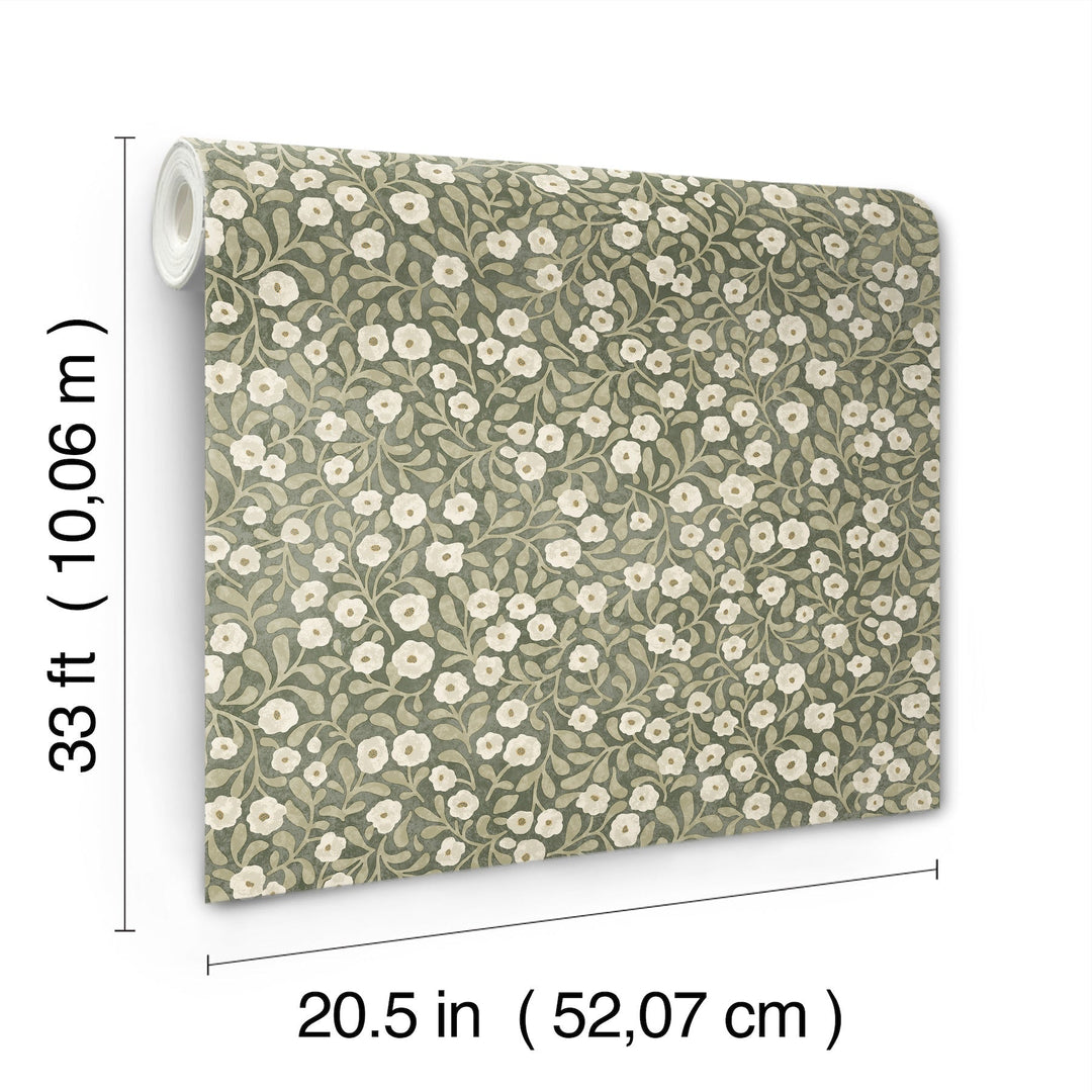 Poppy Trail Green Floral Wallpaper by Chesapeake Designer