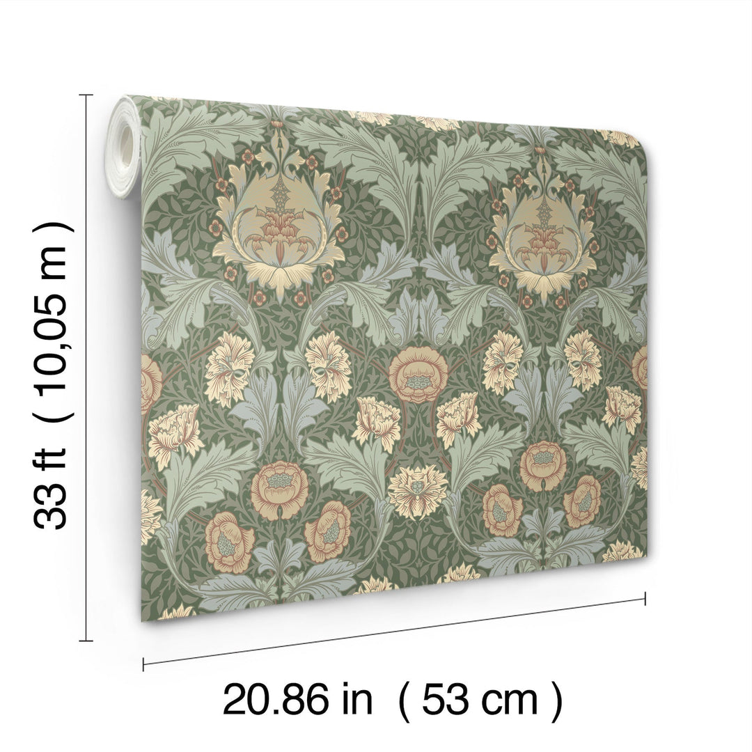 Myrtle Sea Green Floral Ogee Wallpaper by A-Street Prints Designer