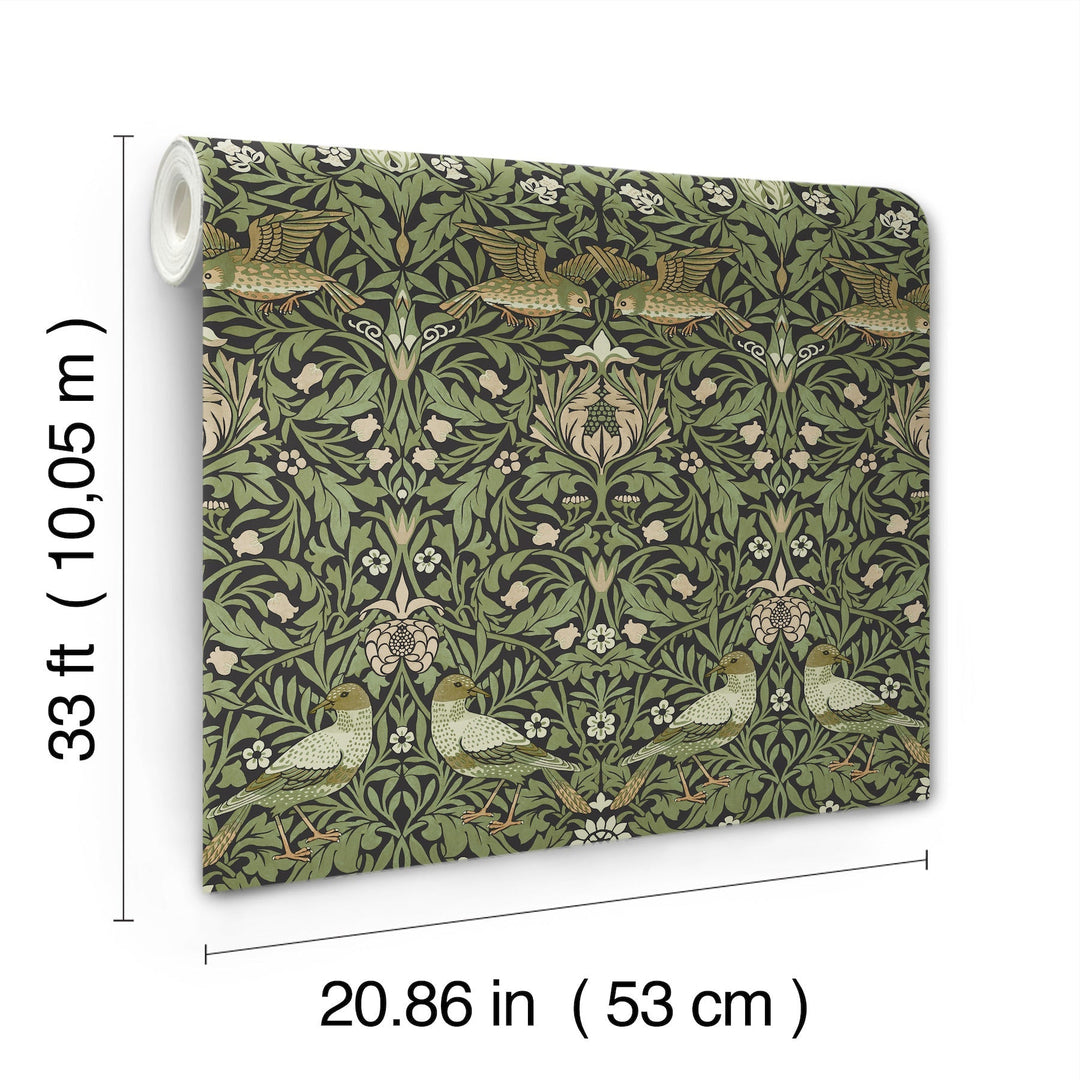 Bird Green Floral Thicket Wallpaper by A-Street Prints Designer