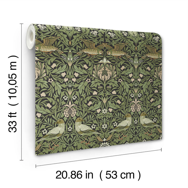 Bird Green Floral Thicket Wallpaper by A-Street Prints Designer